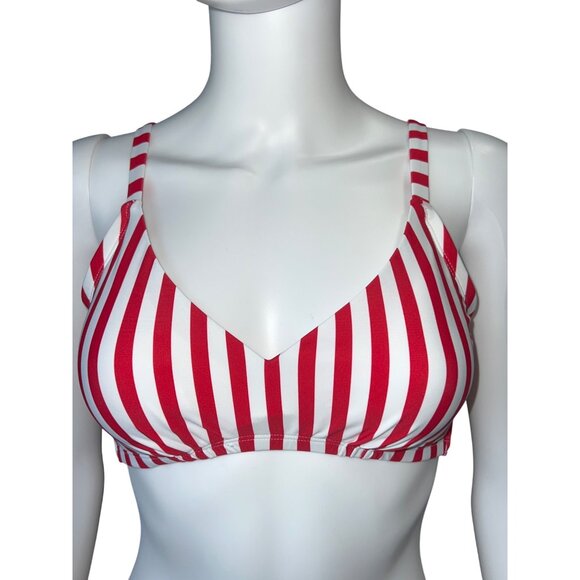Shade & Shore Red & White Striped Bikini Top 34D With Removable Pads - Picture 1 of 7